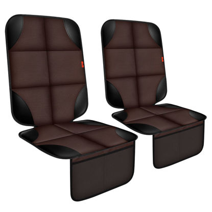 Picture of XHYANG Car Seat Protector 2 Pack Car Seat Cushion Mat Thickest Padding,Waterproof 600D Fabric Car Seat Covers for Non-Slip Backing Mesh Pockets for Baby and Pet 2 Seat Protector Brown