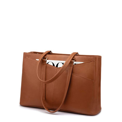 Picture of Laptop Tote Bag for Women 15.6 Inch Waterproof Leather Computer Bags Women Business Office Work Bag Briefcase Brown