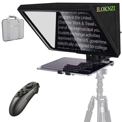 Picture of ILOKNZI 12 inch Aluminum Lifting Teleprompter for Tablets with 70/30 Tempered Optical Glass & Remote Control, Suitable for TIK Tok Studio Make Videos Studio Make Videos and Live