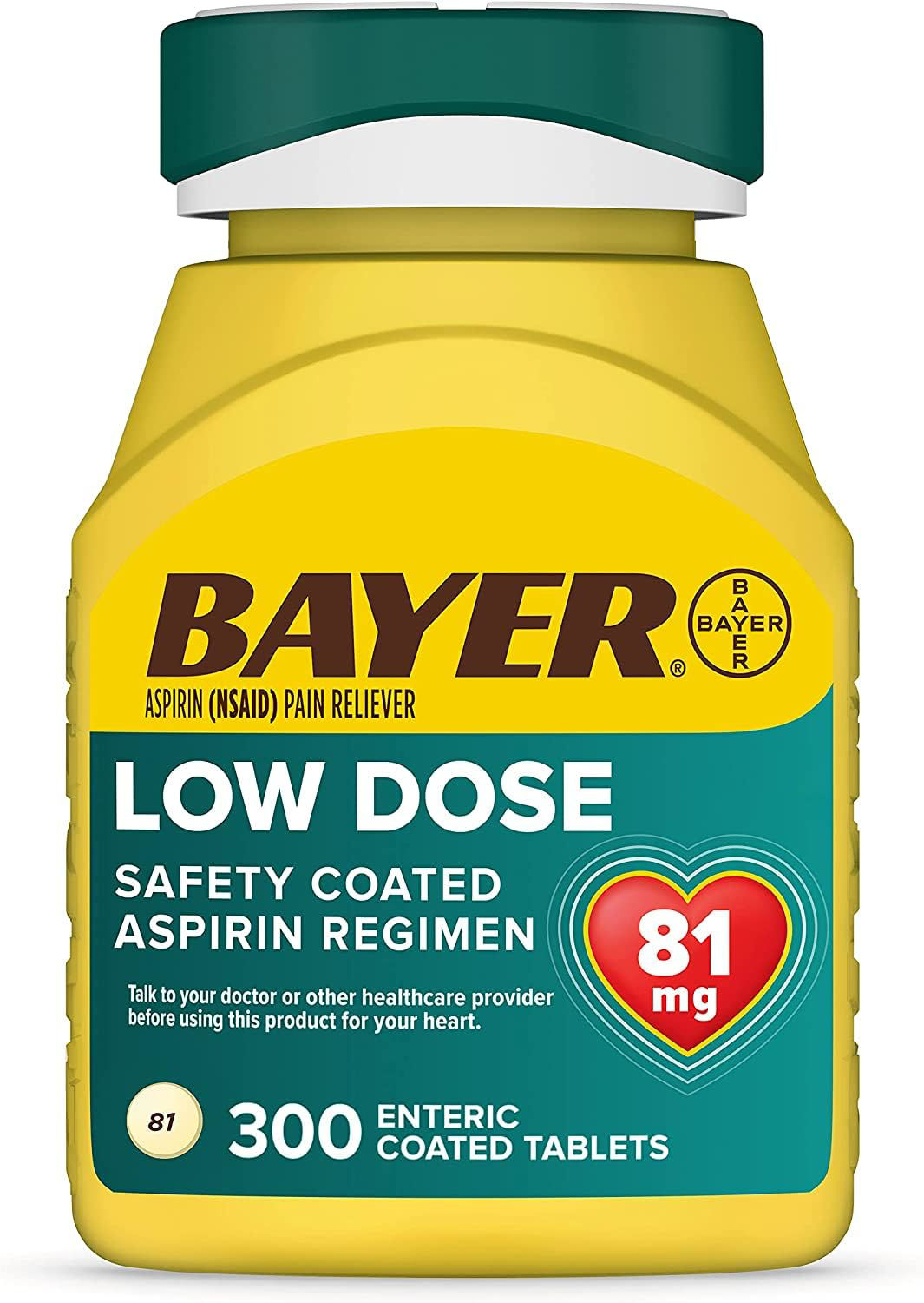 GetUSCart Bayer Enteric Coated Aspirin 81mg Tablets, Safety Coated Low