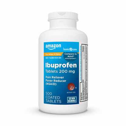 Picture of Amazon Basic Care Ibuprofen Tablets 200 mg, Pain Reliever/Fever Reducer, Body Aches, Headache, Arthritis Relief and More, 500 Count