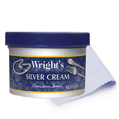 Picture of Wright's Silver Cleaner and Polish Cream - 8 Ounce with Polishing Cloth - Ammonia-Free - Gently Clean and Remove Tarnish without Scratching