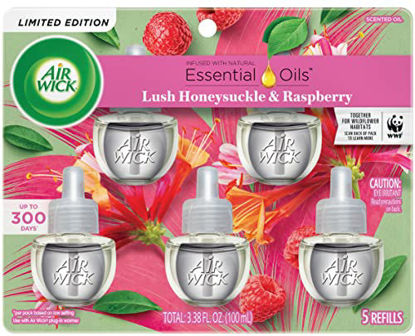 Picture of Air Wick Plug in Scented Oil Refill, 5 ct, Lush Honeysuckle and Raspberry, Air Freshener, Essential Oils, Spring Collection