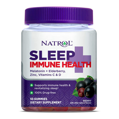 Picture of Natrol Sleep+ Immune Health Gummy, Sleep Aid & Immunity Support, Elderberry, Vitamins C, D and Zinc, Drug Free, 50 Berry Flavored Gummies