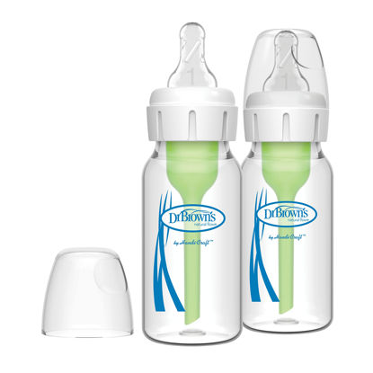 Picture of Dr. Brown’s Natural Flow® Anti-Colic Options+™ Narrow Glass Baby Bottles 4 oz/120 mL, with Level 1 Slow Flow Nipple, 2 Pack, 0m+