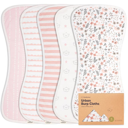 Picture of 5-Pack Organic Burp Cloths for Baby Boys and Girls - Ultra Absorbent Burping Cloth, Burp Clothes, Newborn Towel - Milk Spit Up Rags - Burpy Cloth Bib for Unisex, Boy, Girl - Burp Cloths (Sweet Charm)