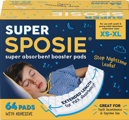 Picture of Sposie Super Booster Pads, 64 Count - Underwear Inserts and Diaper Liners for Youth & Young Adults, Overnight Diapers, FSA HSA Baby Eligible Products, Incontinence Underwear for Kids