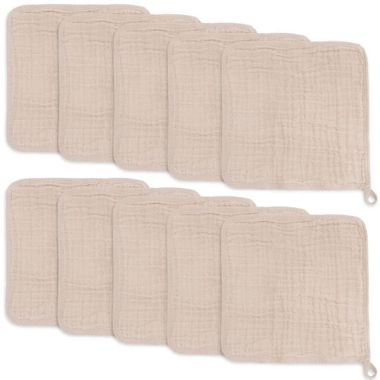 Picture of Baby Washcloths, Muslin Cotton Baby Towels, Large 10”x10” Wash Cloths Soft on Sensitive Skin, Absorbent for Boys & Girls, Newborn Baby & Toddlers Essentials Shower Registry Gift (Blush, Pack of 10)