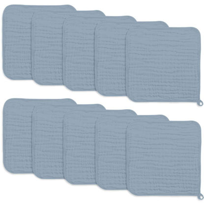 Picture of Baby Washcloths, Muslin Cotton Baby Towels, Large 10”x10” Wash Cloths Soft on Sensitive Skin for Boys & Girls, Newborn Baby & Toddlers Essentials Shower Registry Gift (Pacific Blue, Pack of 10)