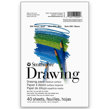 Picture of Strathmore 200 Series Drawing Paper, Tape Bound Pad, 5.5x8.5 inches, 10 Sheets (64lb/104g) - Artist Paper for Adults and Students - Charcoal, Colored Pencil, Ink, Pastel, Marker