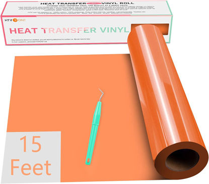 Picture of HTVRONT HTV Vinyl Rolls Heat Transfer Vinyl - 12" x 15ft Orange HTV Vinyl for Shirts, Iron on Vinyl for All Cutter Machine - Easy to Cut & Weed for Heat Vinyl Design (Orange)