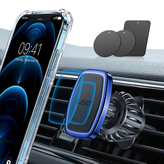 GetUSCart LISEN Magnetic Phone Holder for Car Easily Install Car Phone Holder Mount 6 Strong Magnets Cell Phone Holder for Car Case Friendly iPhone Car Holder Blue