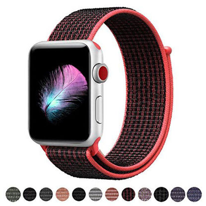 Picture of Yunsea Compatible for Apple Watch Band 42mm, New Nylon Sport Loop, with Hook and Loop Fastener, Adjustable Closure Wrist Strap, Replacment Band Compatible for iwatch, 42mm, Red Black