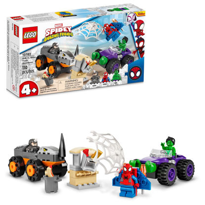 Picture of LEGO Marvel Hulk vs. Rhino Monster Truck Showdown, 10782 Toy for Kids, Boys & Girls Age 4 Plus with Spider-Man Minifigure, Spidey and His Amazing Friends Series