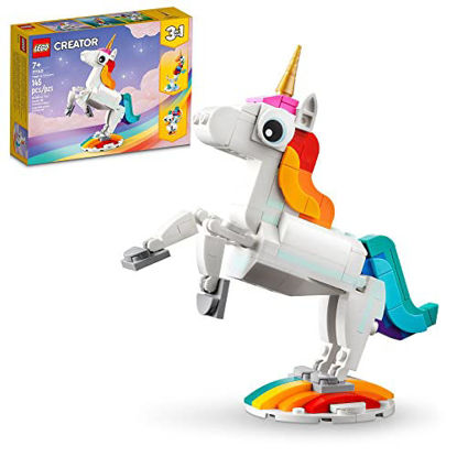 Picture of Lego Creator 3 in 1 Magical Unicorn Toy to Seahorse to Peacock 31140, Rainbow Animal Figures, Unicorn Gift for Girls and Boys, Buildable Toys
