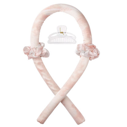 Picture of Heatless Curling Rod Headband, Hair Curlers to Sleep In, No Heat Curl Ribbon with Hair Clips and Scrunchie, Sleeping Curls Silk Ribbon Hair Rollers for Long Hair (Champagne Tie Dye)