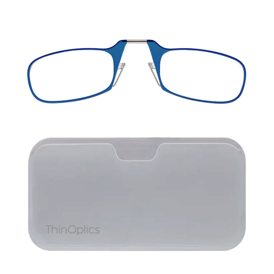 Picture of ThinOptics unisex-adult Reading Glasses + White Universal Pod Case | Blue Frames, 2.50 Strength Readers Blue Frames / White Case, 44 mm