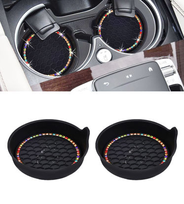 Picture of Amooca Car Cup Coaster Universal Non-Slip Cup Holders Bling Crystal Rhinestone Car Interior Accessories 2 Pack Black Coloured