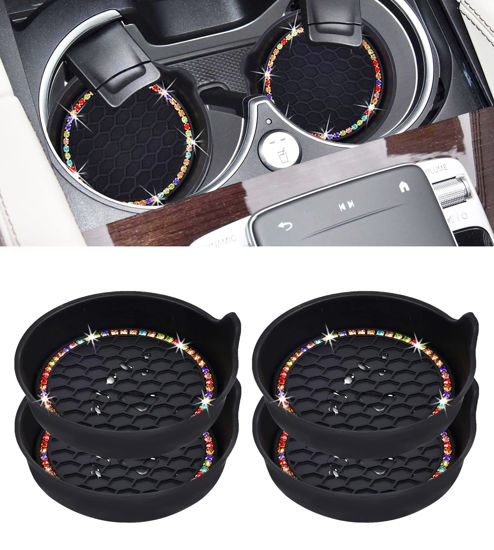 Picture of Amooca Car Cup Coaster Universal Non-Slip Cup Holders Bling Crystal Rhinestone Car Interior Accessories 4 Pack Black Coloured