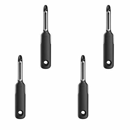 Picture of OXO Good Grips Stainless Steel Non-Slip Kitchen Nonstick Fruit and Vegetable Swivel Peeler Accessory, Black (4 Pack)