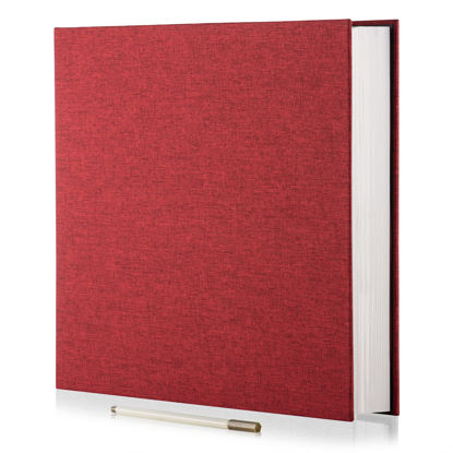 Picture of HoneyTolly Large Photo Album Self Adhesive 4x6 8x10 10x12 13"x12.8" Magnetic Scrapbook Album 12.6"x11" Inch 60 Sticky Pages Linen Cover DIY Photo Album with A Metallic Pen and DIY Stickers(Red)