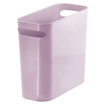 Picture of mDesign Plastic Small Trash Can, 1.5 Gallon/5.7-Liter Wastebasket, Narrow Garbage Bin with Handles for Bathroom, Laundry, Home Office - Holds Waste, Recycling, 10" High - Aura Collection, Light Purple