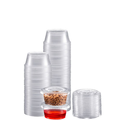 Picture of Zeml Portion Cups with Lids (3.25 Ounces, 100 Pack) | Disposable Plastic Cups for Meal Prep, Portion Control, Salad Dressing, Jello Shots, Slime & Medicine | Premium Small Plastic Condiment Container
