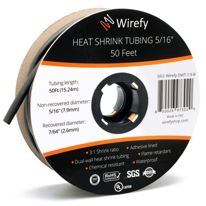 Picture of Wirefy 5/16" Heat Shrink Tubing - 3:1 Ratio - Adhesive Lined - Marine Grade Heat Shrink - Black - 50 Feet Roll