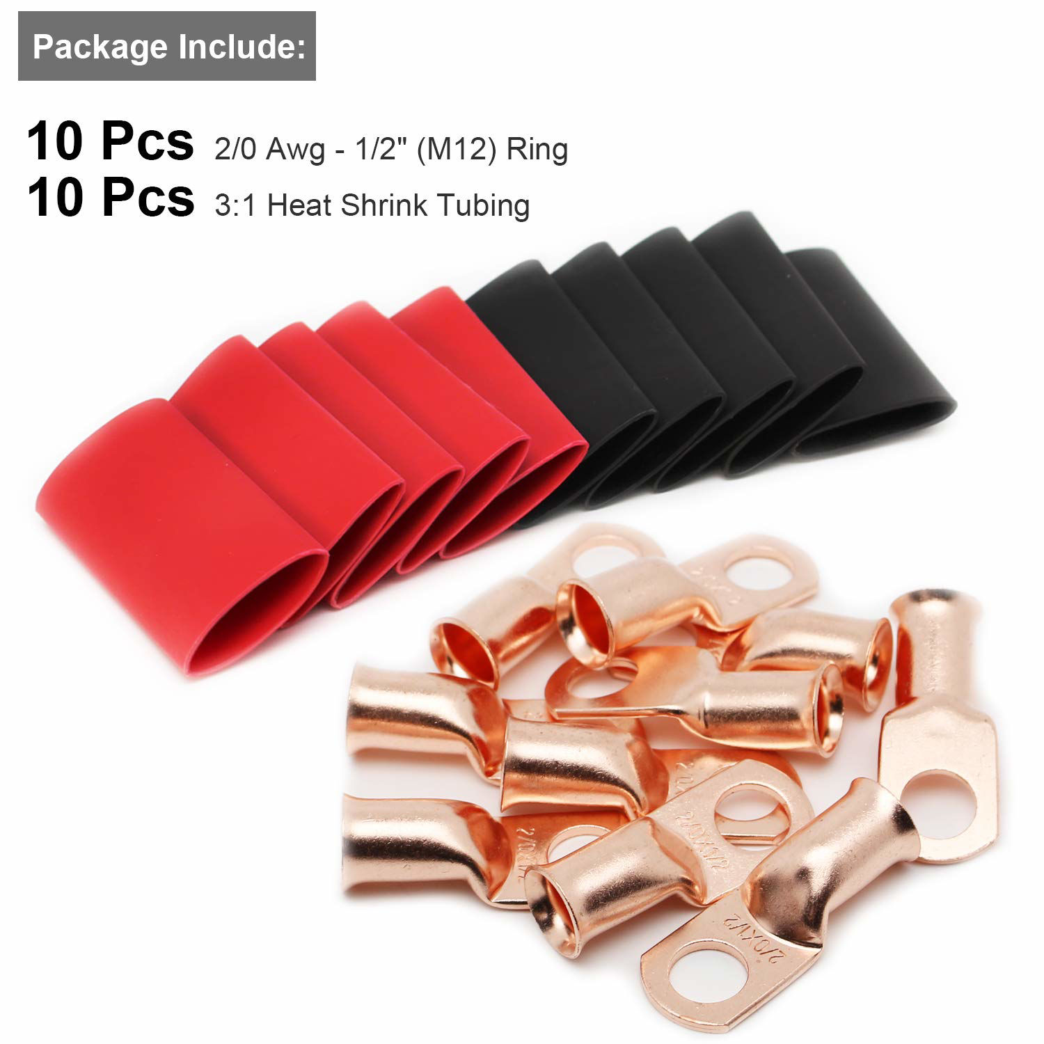 90-Piece Copper Lug Terminal Kit – 1/0 AWG Battery & Welding Cable Ring Terminals – By Sherco-Auto