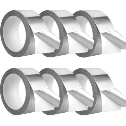 Picture of 6Packs Silver Aluminum Tape (3.9mil), 2" x65 Feet Adhesive Insulation Metal Foil Tapes, High Temperature Heavy Duty HVAC Duct Tape for Ductwork, Sealing & Patching Heat Cold Air Ducts, Dryer Vents
