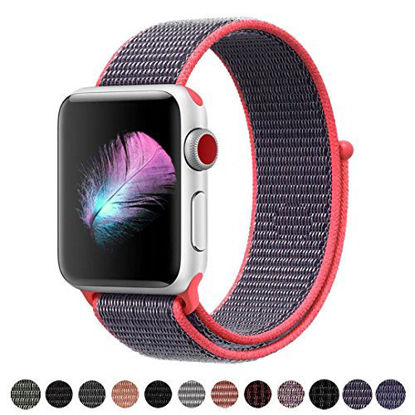 Picture of Yunsea Compatible for Apple Watch Band 42mm, New Nylon Sport Loop, with Hook and Loop Fastener, Adjustable Closure Wrist Strap, Replacement Band Compatible for iwatch, 42mm, Electric Pink