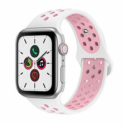 Picture of AdMaster Compatible with Apple Watch Bands 38mm 40mm,Soft Silicone Replacement Wristband Compatible with iWatch Series 1/2/3/4 - S/M White/Light Pink