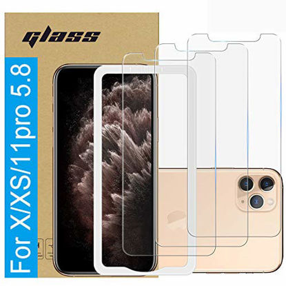 Picture of ?3 Pack ?Amuoc Tempered Glass Film for Apple iPhone 11 Pro Screen Protector and iPhone Xs Screen Protector and iPhone X Screen Protector ?with (Easy Installation Tray) Anti Scratch, Bubble Free