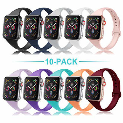 Picture of DYKEISS Sport Slim Silicone Band Compatible with Apple Watch 38mm 42mm 40mm 44mm, Thin Soft Narrow Replacement Strap Wristband Accessory for iWatch Series 1/2/3/4 (10-Pack, 38mm/40mm)