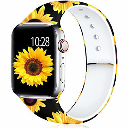 Picture of Laffav Compatible with Apple Watch Band 44mm 42mm iWatch Series 5 4 3 2 1 for Women Men, Black Sunflowers, S/M
