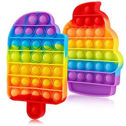 Picture of Push Bubble Sensory Pop Poop Popper Popitz Fidget It Toy, Autism Special Needs Stress Relief Silicone Pressure, Cheap Prime Pretty Rainbow Cup Cake Popsicle and Ice Cream Squeeze for Kids Adult