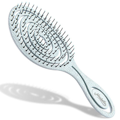 Picture of Ninabella Organic Detangling Hair Brush for Women, Men & Children - Does not Pull on Hair - Hair Straightening Brushes for Straight, Curly & Wet Hair - Unique Spiral Hairbrush