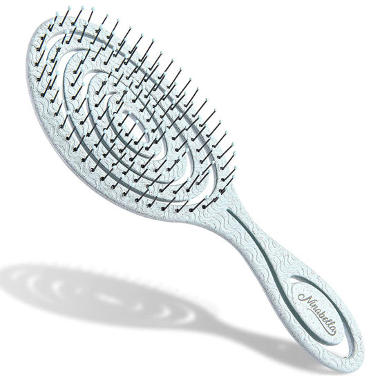 Picture of Ninabella Organic Detangling Hair Brush for Women, Men & Children - Does not Pull on Hair - Hair Straightening Brushes for Straight, Curly & Wet Hair - Unique Spiral Hairbrush