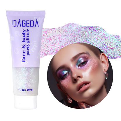 Picture of DAGEDA Body Glitter Gel, Holographic Face Glitters Body Gel Shimmer Liquid Eyeshadow, Color Changing Glitter for Face Hair Nails, Glitter Under Light Festival Glitter Makeup 1.7oz (Neno Pink)