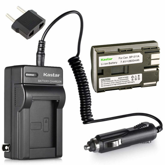 Picture of Kastar Battery (1-Pack) and Charger for Canon BP-511, BP-511A, BP511, BP511A and EOS 5D, 10D, 20D, 30D, 40D, 50D, Digital Rebel 1D, D60, 300D, D30, Kiss Powershot G5, Pro 1, G2, G3, G6, G1, Pro90 etc.