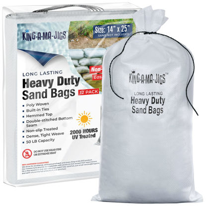 Picture of Sand Bags (12 Pack) Empty Sandbags with Ties, Heavy Duty, UV Treated (14" x 25") Non-Slip Empty Bags for Sand - (12 Pack)
