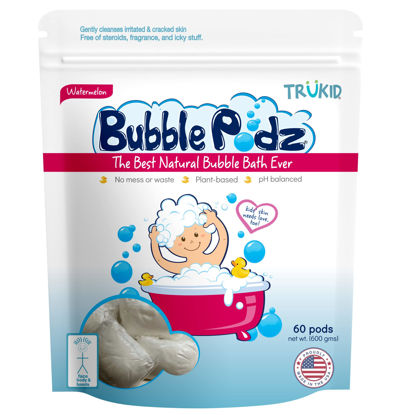 Picture of TruKid Bubble Podz Bubble Bath for Baby & Kids, Gentle Refreshing Bath Bomb for Sensitive Skin, pH Balance 7 for Eye Sensitivity, Natural Moisturizers and Ingredients, Watermelon (60 Podz)