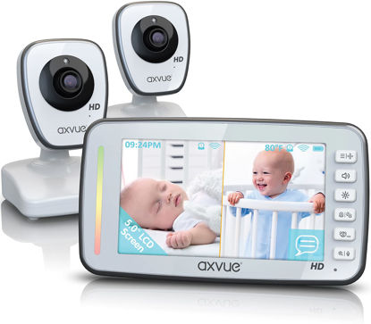 Picture of Axvue HD Video Baby Monitor, 720P HD Image Quality, 5.0" IPS Screen Monitor & 2 Camera, Range up to 1000ft, 24 Hour Battery Life, 2-Way Talk, Split Screen, Night Vision, Temperature Monitor, No WiFi.