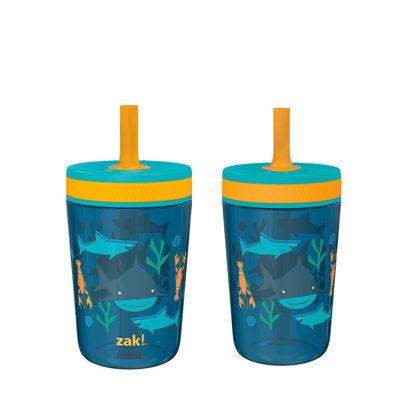 Picture of Zak Designs Kelso 15 oz Tumbler Set, (Underwater) Non-BPA Leak-Proof Screw-On Lid with Straw Made of Durable Plastic and Silicone, Perfect Baby Cup Bundle for Kids (2pc Set)