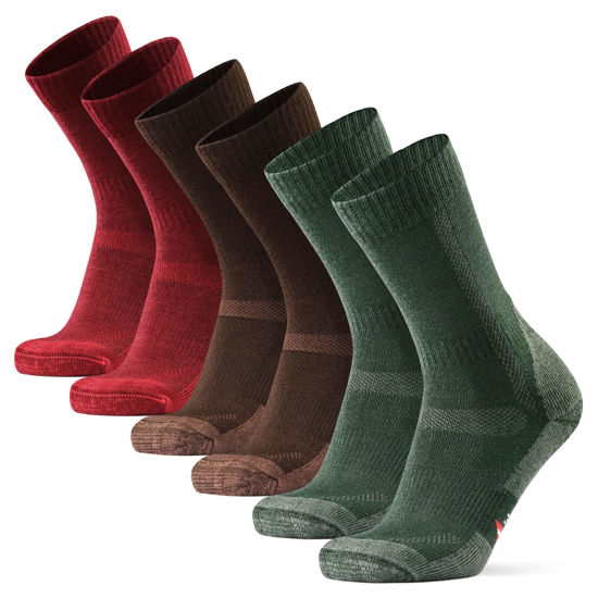 GetUSCart- DANISH ENDURANCE Merino Wool Hiking Socks for Men & Women Crew  Length & Thermal 3 Pack, Multicolor: Brown, Red, Green, US Women 11-13 //  US Men 9.5-12.5