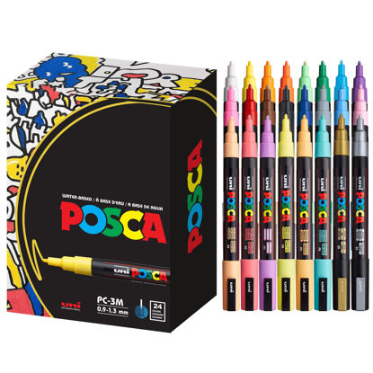 Picture of 24 Posca Paint Markers, 3M Fine Posca Markers with Reversible Tips, Posca Marker Set of Acrylic Paint Pens | Posca Pens for Art Supplies, Fabric Paint, Fabric Markers, Paint Pen, Art Markers