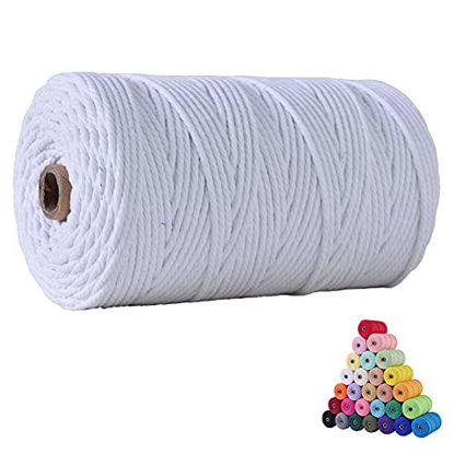 Picture of FLIPPED 100% Natural Macrame Cotton Cord,4mm x110 Yards Macrame Cords Colored Cotton Macrame Rope Craft Cord for DIY Crafts Knitting Plant Hangers Christmas Wedding Décor (White, 4mm110yards)