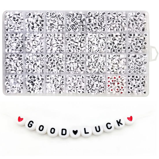 White Heart Letter Beads Acrylic Alphabet Beads with Colorfu
