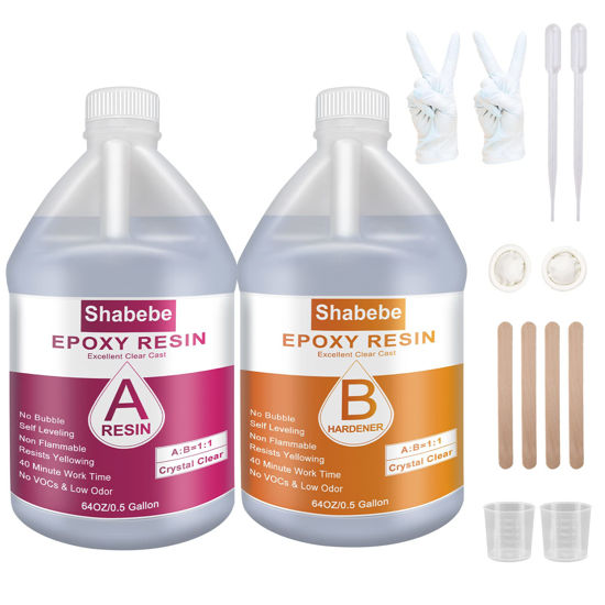 Picture of Epoxy Resin-1Gallon/128OZ Resin Kit, Epoxy Resin Crystal Clear-Not Yellowing and No Bubble Self Leveling Easy Mix 1:1 Casting & Coating for DIY Jewelry Making of The Art Resin & Epoxy Resin (128oz)