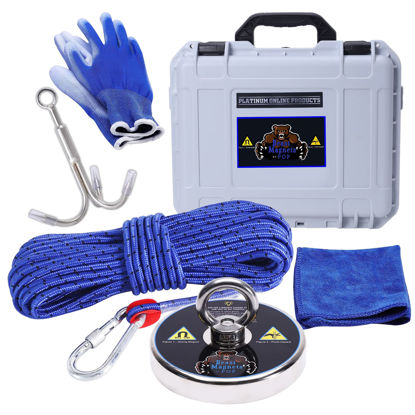 Picture of 1430LB’s Complete Fishing Magnet Kit | Fishing Magnet Kit with Case | Includes Strong Neodymium N52 Magnet, Durable 65ft Rope, Carabiner, Gloves, Grappling Hook & Waterproof Carry Case